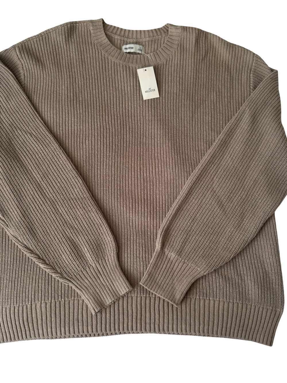 NWT Hollister Women’s Oversized Beige Knit Crewneck Pullover Sweater Size S